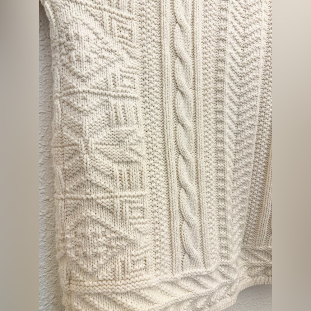 L.L. Bean Vintage Ivory Cable Knit Cardigan Sweater Cotton Size Small - Picture 9 of 12